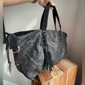 Mila Louise | Nicolette Ar Noir shopper tote bag in metallic black/green hues